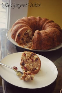 sourdough election cake on platter with slice in front 