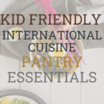 bowl of ramen with child's hands using pink chopsticks with text overlay of post title